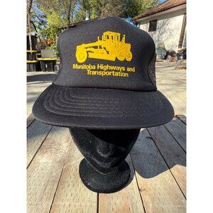 70s 80s Trucker Cap Hat Snapback Manitoba Highways and Transportation Black Gold